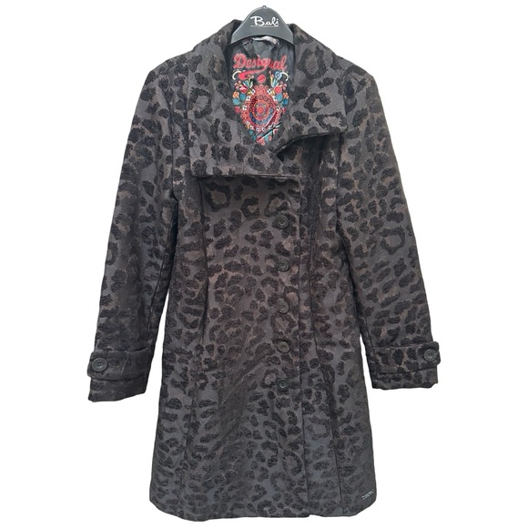 Desigual Animal Print Winter Jacket Coat size 42 in black - Picture 11 of 15